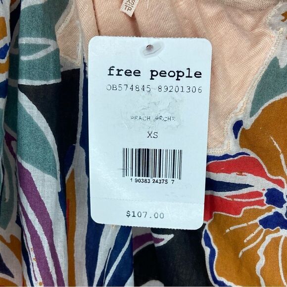 Free People NWT Peach Floral One-Shoulder Ruffle Linen-Blend Tank Top Size XS - Picture 4 of 7